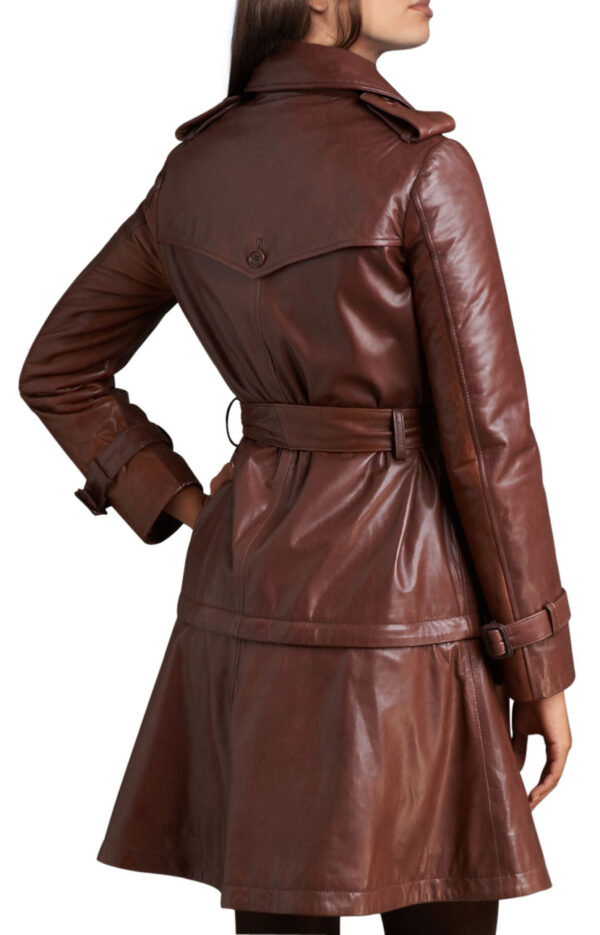Women's Brown Leather Long Coat - Image 2