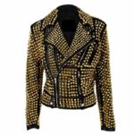 Womens Gold Studs Punk Rock Leather Jacket