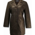 Barbara Women’s Brown Leather Blazer Style Coat Front