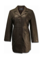 Barbara Women’s Brown Leather Blazer Style Coat Front