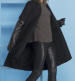 Black CAROLEE - Wool and Leather Swing Coat