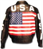 Black USA Flag Fashion Leather Jacket