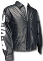 Black USA Flag Fashion Leather Jacket