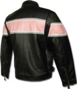 Pink-Striped Leather Motorcycle Jacket - Image 2