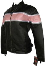 Pink-Striped Leather Motorcycle Jacket
