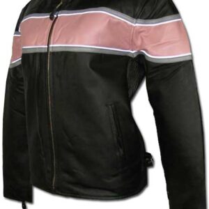 Pink-Striped Leather Motorcycle Jacket