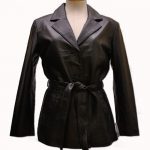 Front     Womens Long Cut Leather Jacket : Tracey