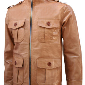 4 Pocket Men's Tan Leather Jacket