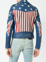 Balmain American Flag Print Leather Jacket