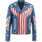 Balmain American Flag Print Leather Jacket