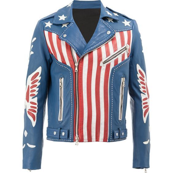 Flag Print Leather Jacket - of