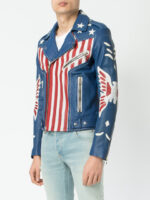 Balmain American Flag Print Leather Jacket