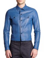 BLUE LEATHER SHIRT FRONT