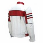Bi-Color Celesse Men’s Biker Leather Jacket back view in white red and gray with sleek panel design