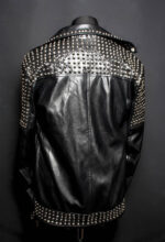 Black leather jacket for men featuring metal studs