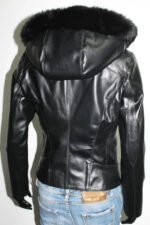 Black Fur Hooded Leather Jacket