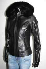 Black Fur Hooded Leather Jacket