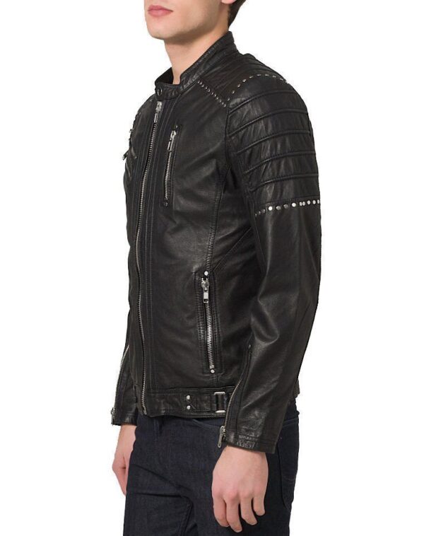 Black Leather Bikers Jacket Motorcycle - Image 2