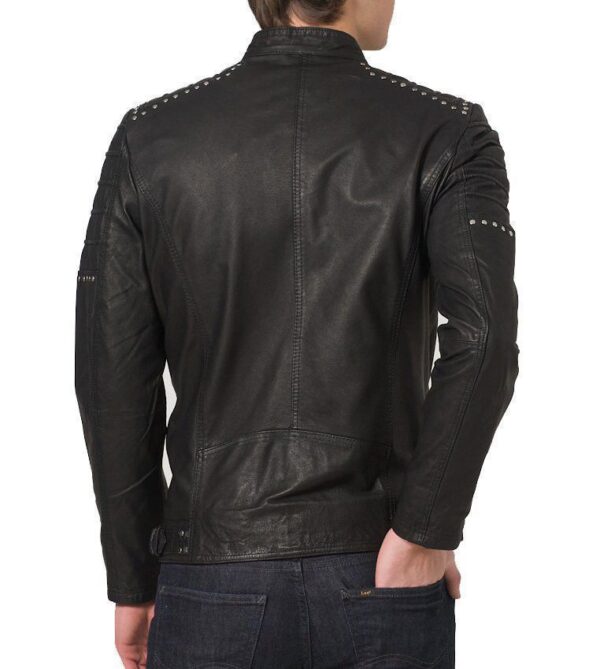 Black Leather Bikers Jacket Motorcycle - Image 3