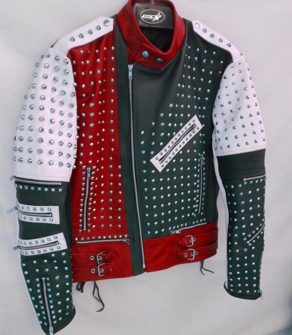 Studded Biker Leather Coat Jacket - Image 2