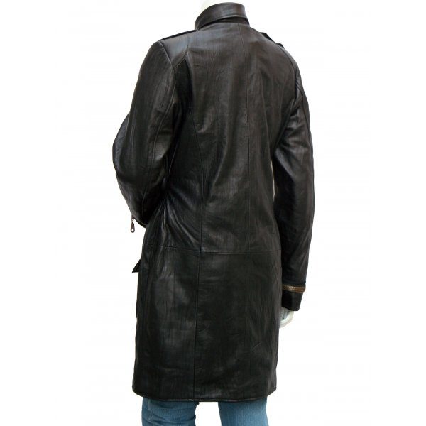 Golden Zipper Women Black Leather Coat - Image 2