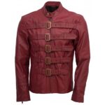 Maroon Belted Fashion Leather Jacket Men Style