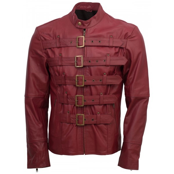 Maroon Belted Fashion Leather Jacket Men Style (4) Maroon Belted Fashion Leather Jacket Men Style - Image 1