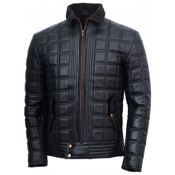 Men Black Trim Quilted Leather Jacket-Sommerso (2) Men Black Trim Quilted Leather Jacket-Sommerso