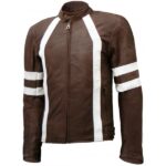 Men Distressed Brown white stripes Leather Jacket