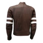 Men Distressed Brown white stripes Leather Jacket back