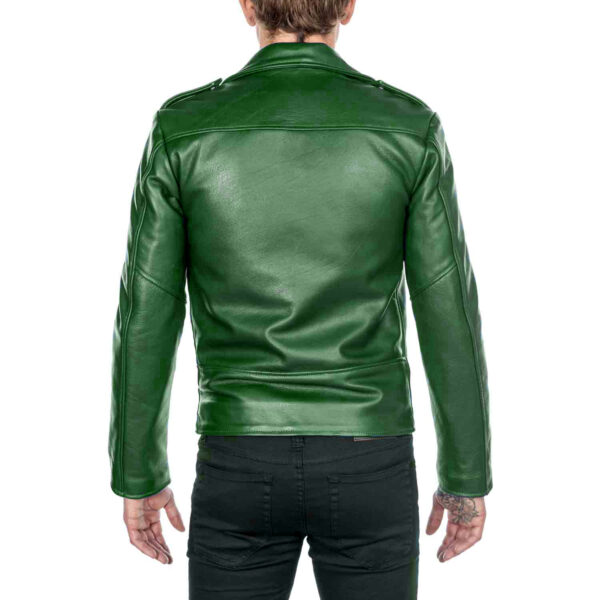 Green Leather Jacket, Fashion Biker - Image 2