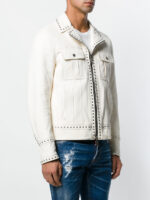 Versace Silver Studded Biker White Leather Jacket - Image 3
