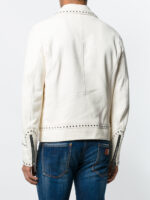 Versace Silver Studded Biker White Leather Jacket - Image 4