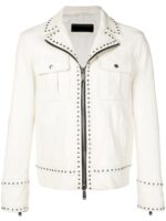 Versace Silver Studded Biker White Leather Jacket