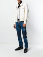 Versace Silver Studded Biker White Leather Jacket - Image 2