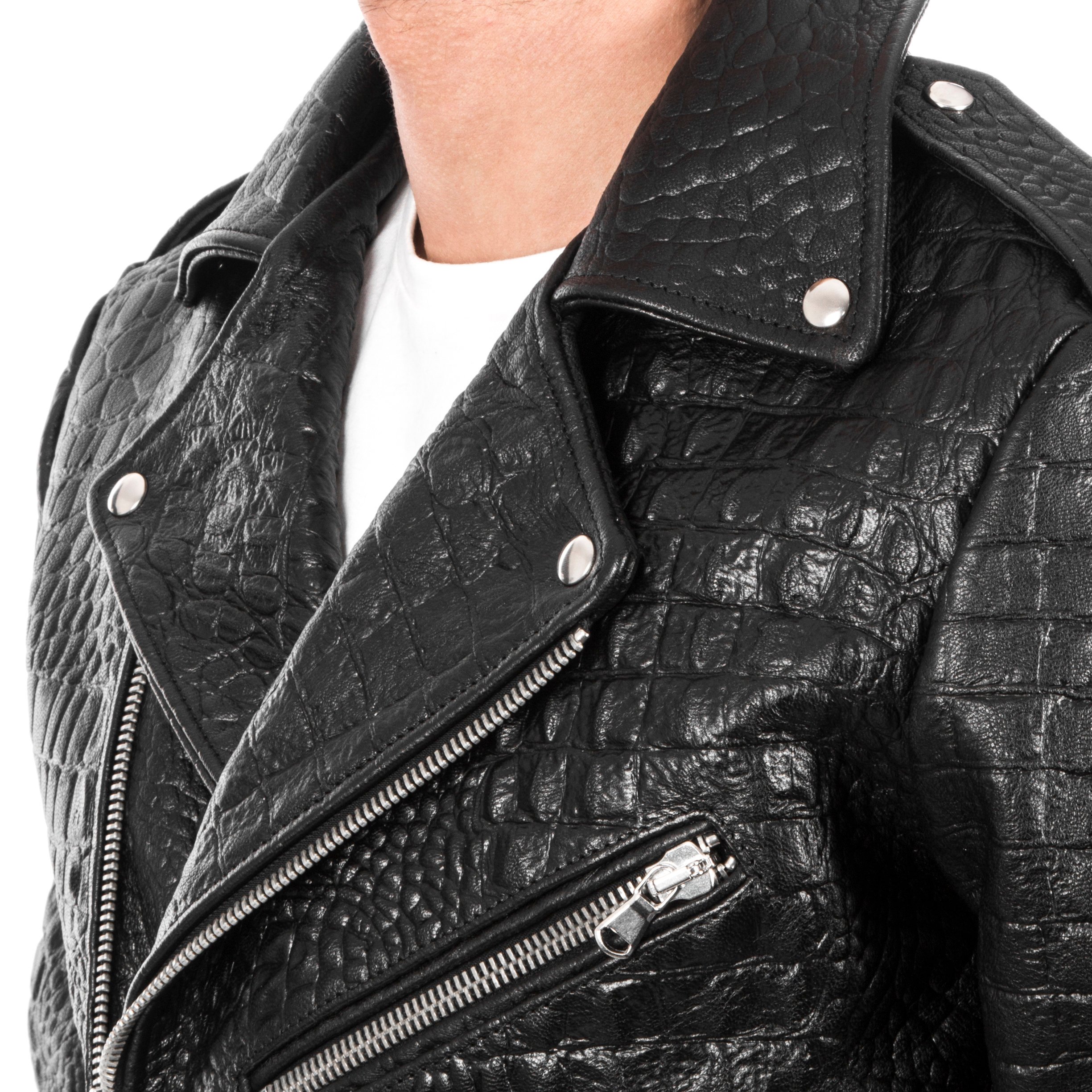 Black Crocodile leather biker jacket   Maker of Jacket