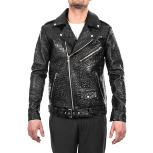 Black Crocodile leather biker jacket