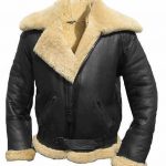 Black Belted Buckle Leather Jacket with Fur Collar