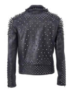 Men's-Brando-Silver-Studded-Biker-Style-Black-Leather-Jacket