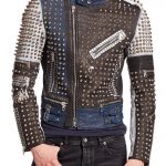 Golden Studded Multi Color Leather Jacket Men Style