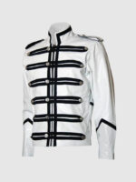 Military Style White And Black Leather Jacket