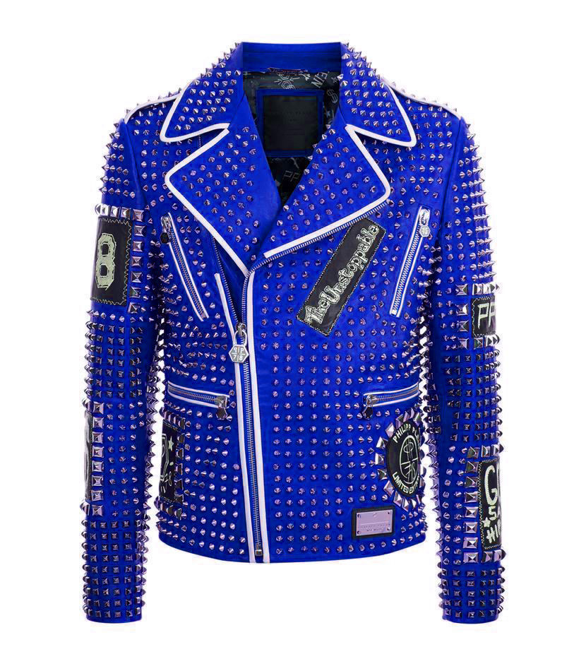 Philipp Plein Full Blue Studded Emroidery Patches