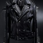 Black Punk Style Long Spikes Studded Leather Jacket