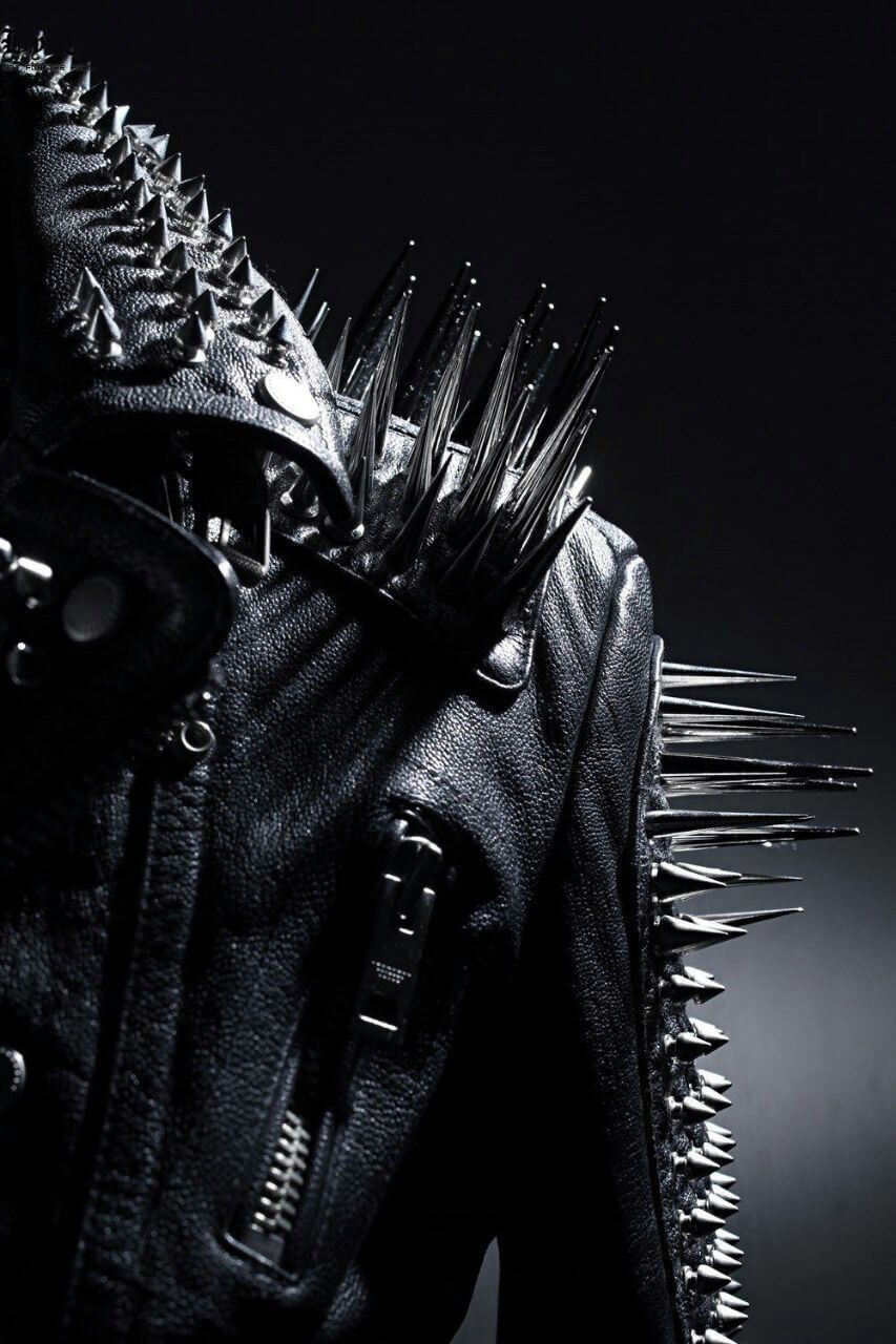 Black spike leather jacket top