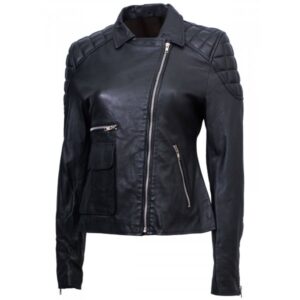 Women Quilted Biker Black Leather Jacket