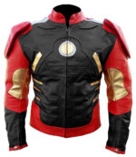 Red and black Leather Celebrity Biker Racing Jacket For Men's