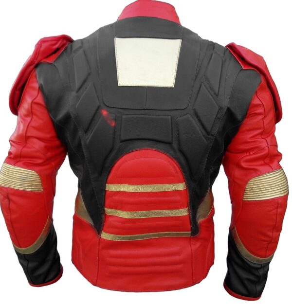 Men’s red and black leather biker racing jacket with celebrity style