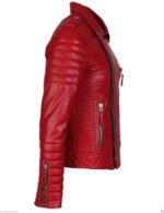 Red Quilted Leather Biker Jacket - Image 3