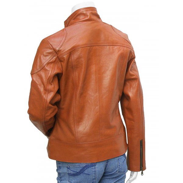 Reefer Look Women Tan Leather Jacket - Braill - Image 2