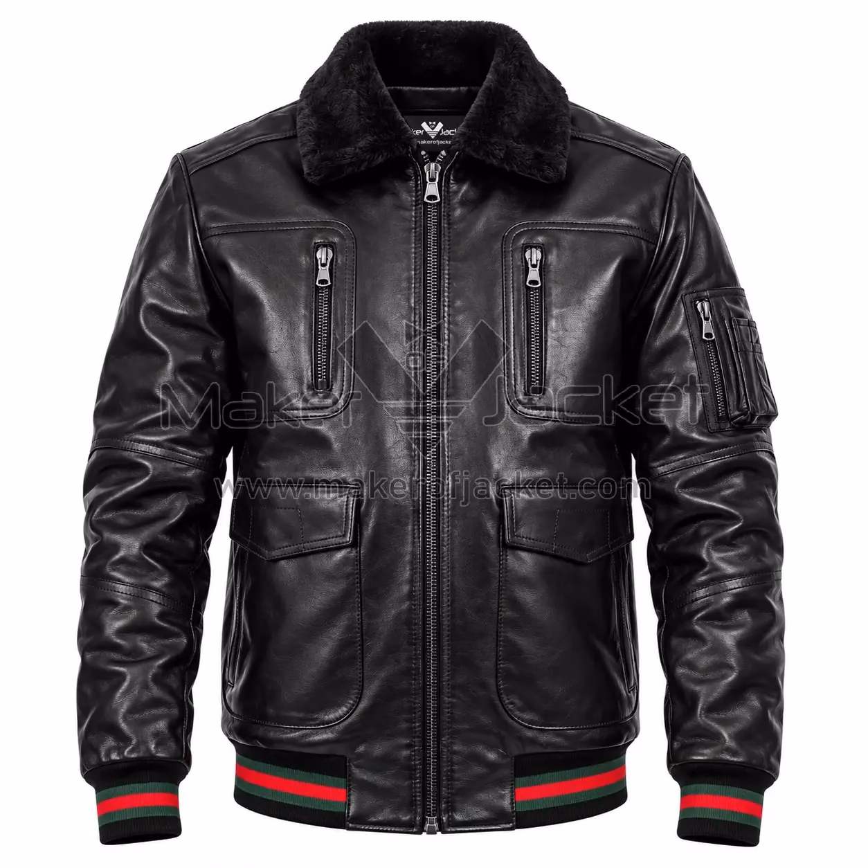 Removable-Fur-Collar-Bomber-Jacket-Front Removable Fur Collar Bomber Jacket